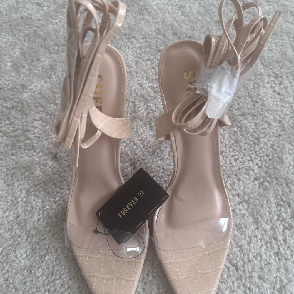 Forever 21 Tan Heels with Ankle Straps